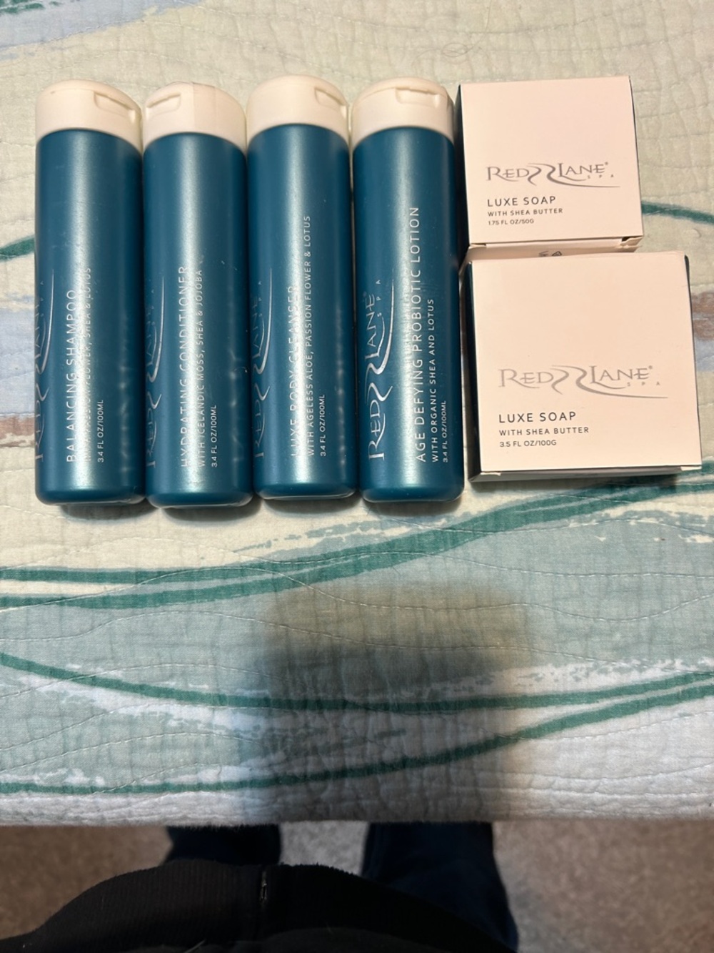 Red lane spa shampoo conditioner body wash age probiotic lotion and 2 soaps